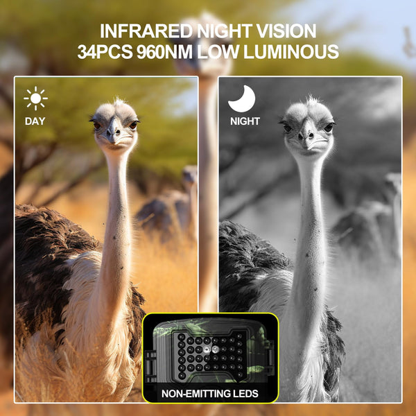 Wildlife Camera 2.7K Trail Camera 58MP with 960nm IR LEDs Night Vision Motion Activated Hunting Camera IP66 Waterproof 0.2s Trigger Time Game Camera for Wildlife Monitoring with 32GB Card&Card Reader