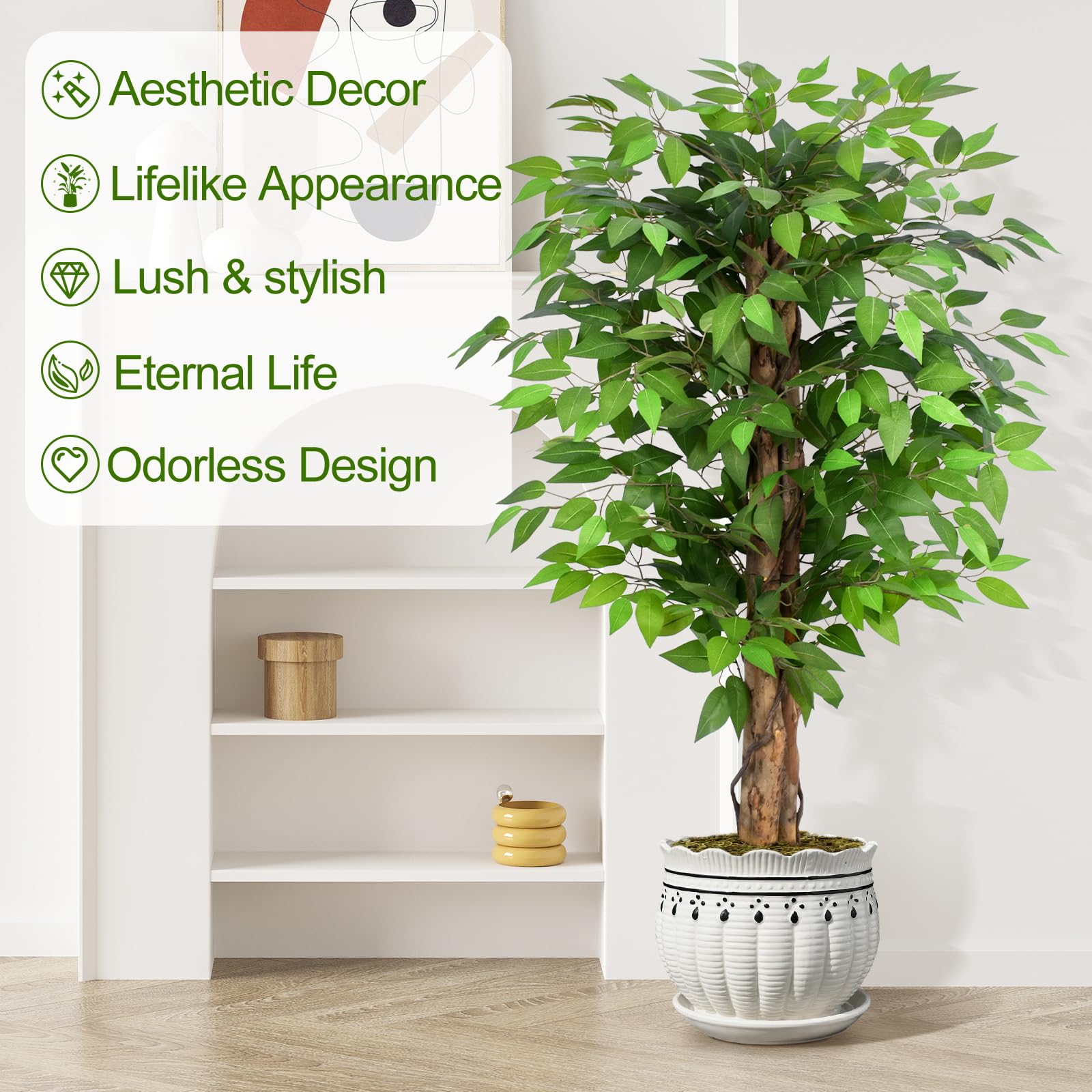 Keeplush 4ft Ficus Artificial Trees with Natural Curved Trunks, 120cm Tall Artificial Plants Tree for Indoor, Fake Ficus Tree Green Lifelike Home
