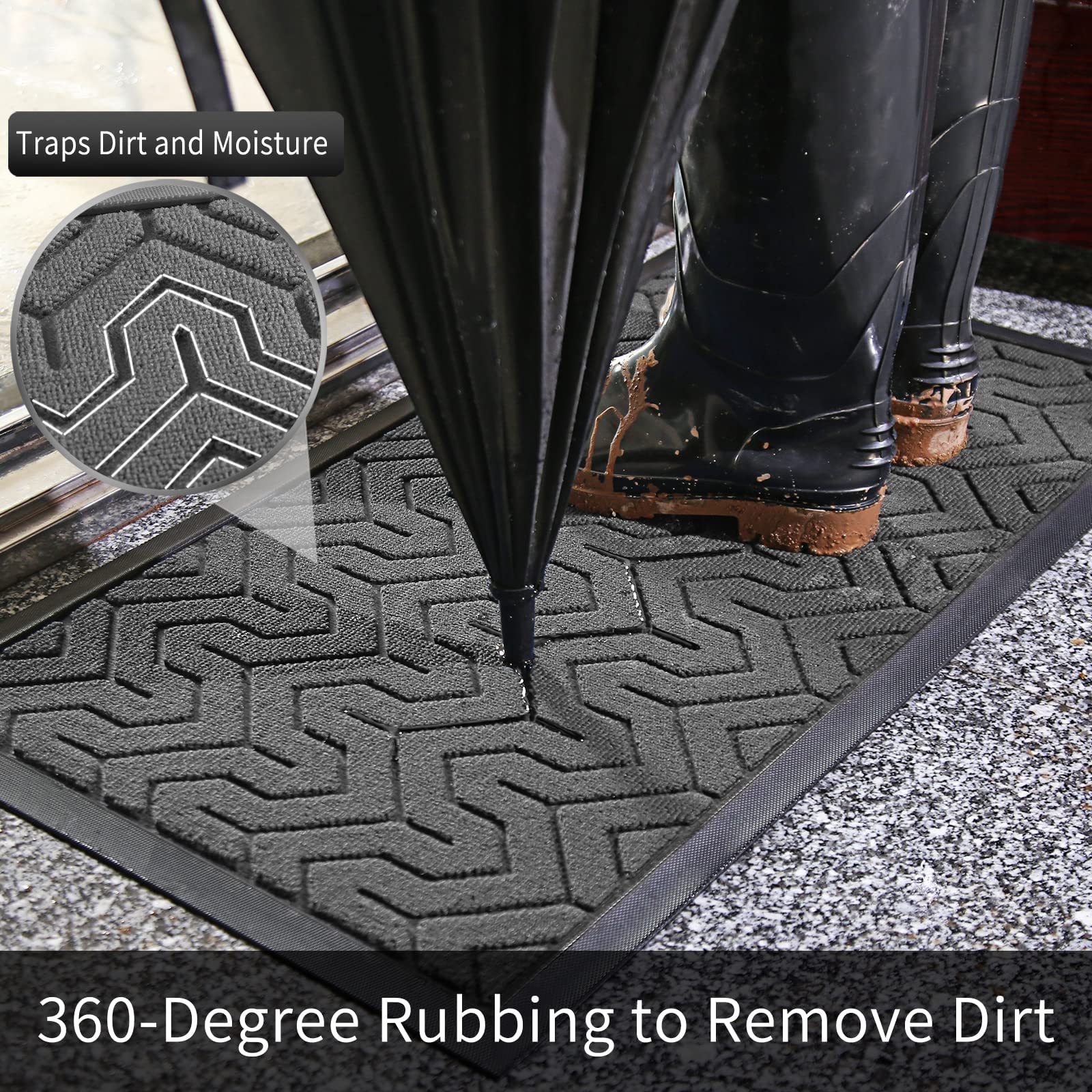 Yimobra Door Mats, Heavy Duty Water Absorbent Mud Resistant Easy Clean Entry Outdoor Mat,Non Slip Backing, Exterior Mats for Outside Patio Porch