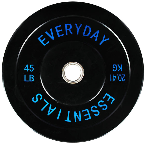 Everyday Essentials Color Coded Olympic Bumper Plate Weight Plate w Steel Hub, Single, Black, 45 Pounds