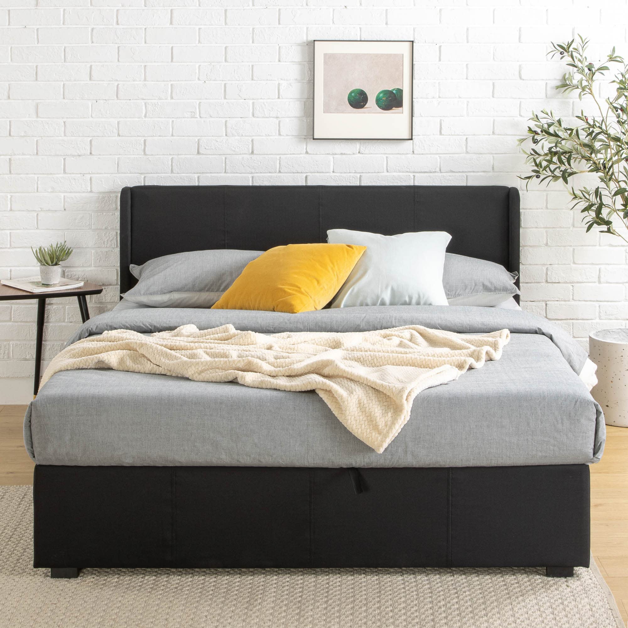 Zinus Maddon Double Bed frame - Bed 135x190 cm - 31 cm Height with Underbed Storage - Upholstered Platform Bed frame - Black