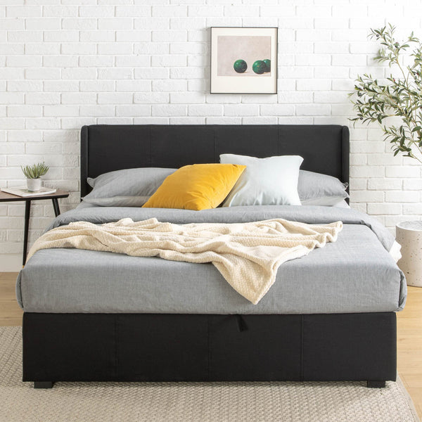 Zinus Maddon Double Bed frame - Bed 135x190 cm - 31 cm Height with Underbed Storage - Upholstered Platform Bed frame - Black