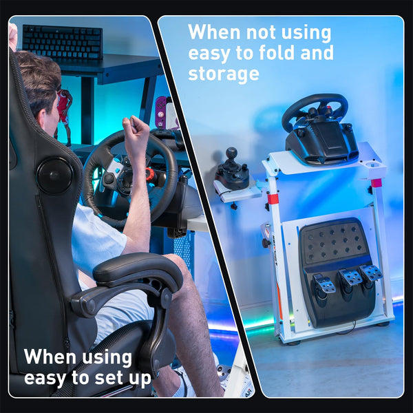 GTPLAYER Steering Wheel Stand for G25 G27 G29 G920 Foldable Racing Wheel Stand with Cup Holder Adjustable Height/Angle, Driving Simulator Gaming Wheel Stand