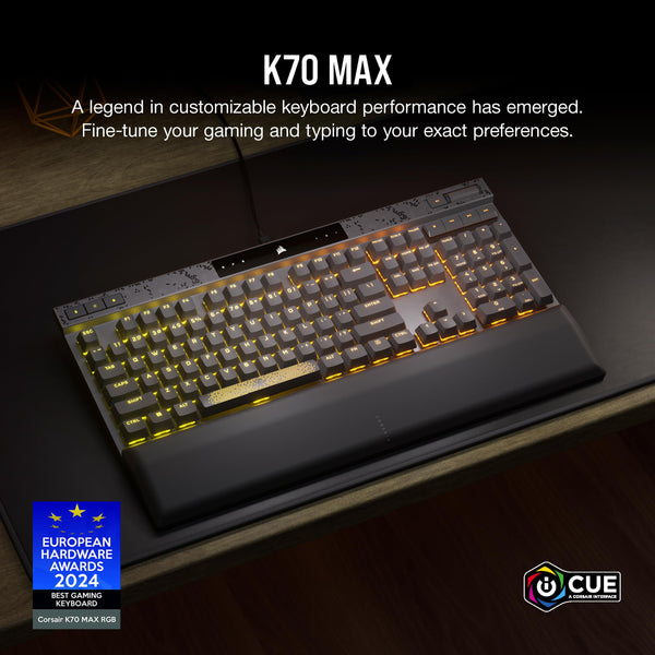 CORSAIR K70 MAX RGB Magnetic Mechanical Wired Gaming Keyboard – MGX Adjustable Switches, Simultaneous SOCD and Rapid Trigger, PBT Double-Shot Keycaps, Sound Dampening, 8000Hz Polling, QWERTY UK, Black