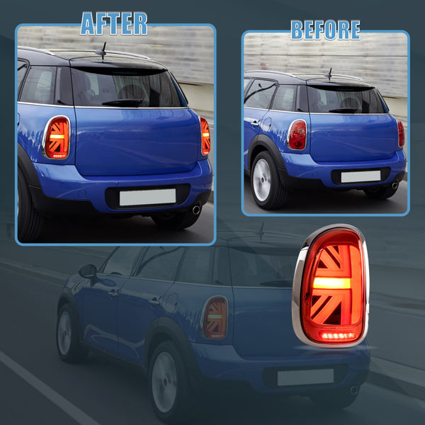 VLAND LED Tail Light Compatible with BMW Mini Cooper F55 F56 F57 2014-2021, Rear Lights with Sequential Turn Signal, Electroplated housing, Red