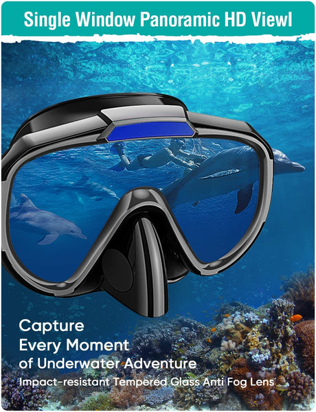 Lealinga Snorkel Set Adults Snorkel Mask Anti-Fog Panoramic View Diving Mask Dry Top Snorkel Kit with Travel Bag Diving Set for Snorkeling Scuba Diving Swimming Travel