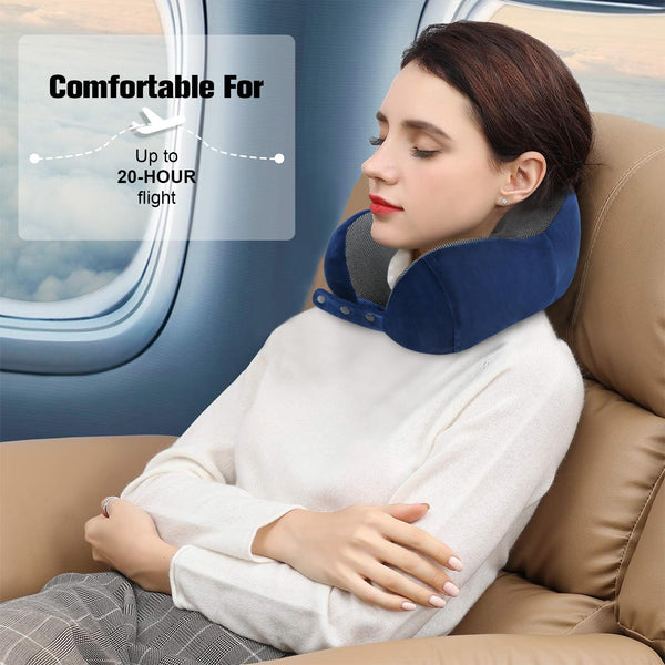 Cirorld Travel Pillow for Airplane, Neck Pillow for Travel, Memory Foam Travel Neck Pillow for Adults, Adjustable & Compact Flight Pillow, Ergonomic Neck Cushion, With Ear Plugs, Eye Mask, Carry Bag