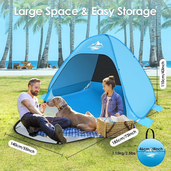 Pop Up Beach Tent,Automatic Portable Sun Shelter Fit 2-3 Person,UPF 50+ UV Sun Protection Beach Shade Baby Canopy Cabana Air-Ventilating Waterproof for Family Beach Park Camping Picnic with Carry Bag
