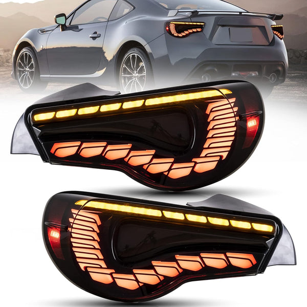 VLAND LED Tail Lights Compatible with Toyota 86 2012-2020/Subaru Wrx (Base,Limited,Premium,TRD)2013-2020 Taillights with Turn Light Sequential Indicator,Dragonscale Edition Smoked