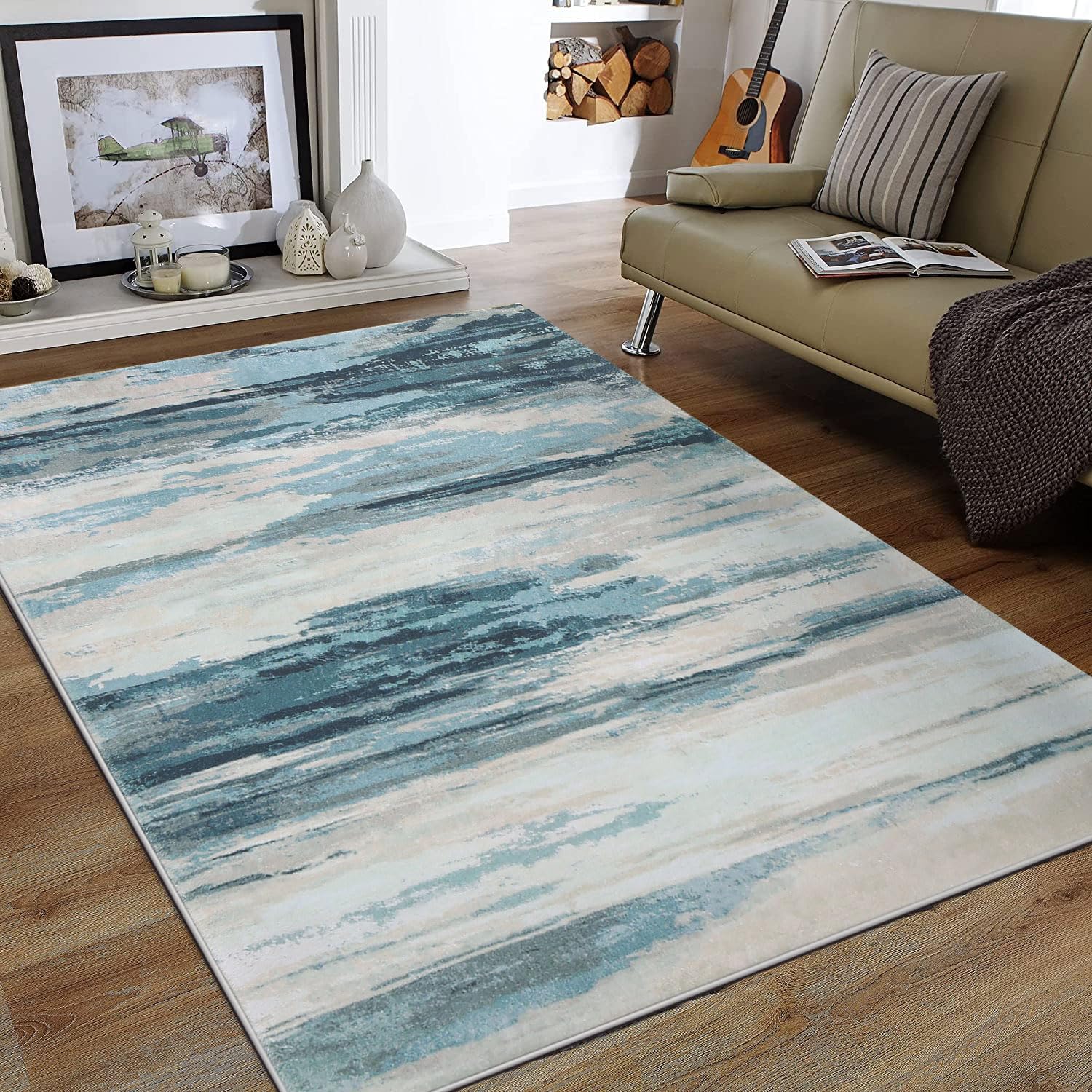 Tinyboy-hbq Rugs Living Room Modern Abstract Rug Soft Short Pile Area Rugs for Bedroom Dining Room Large Living Room Rug Carpet Non Slip Striped