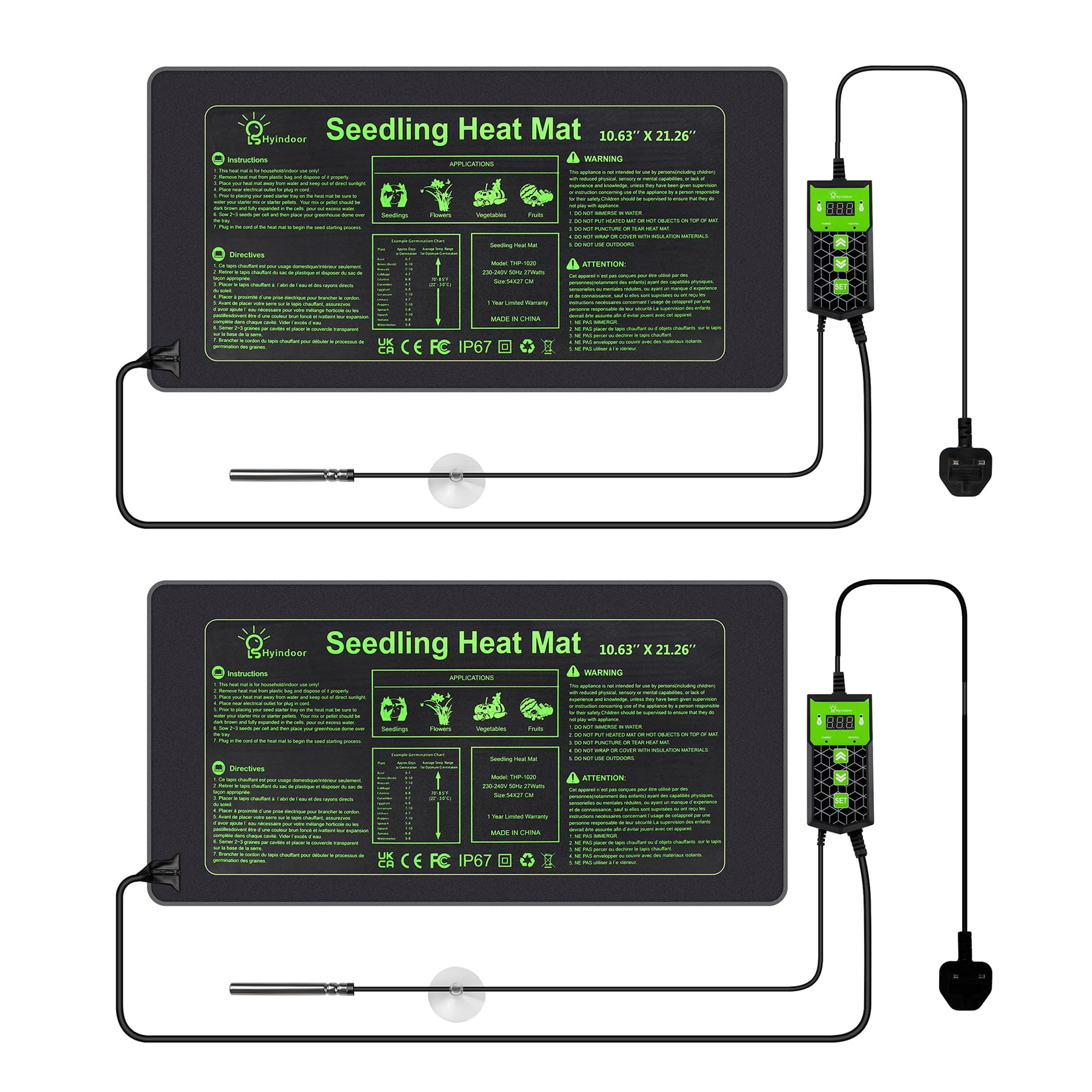 Hyindoor Heat Mat for Plants,Waterproof Seedling Heat Mat with Thermostat 10.63?*21.26? Germination Heated Propagator Warming Mat for Indoor Gardening