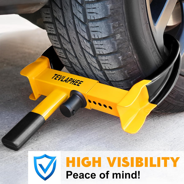 Tevlaphee Wheel Clamp Lock Heavy Duty Anti-Theft, Adjustable Security for Cars, Vans, Motorhomes (Fits 7-11" Tyres), Weatherproof & Vandal-Resistant Design (Red&Yellow)