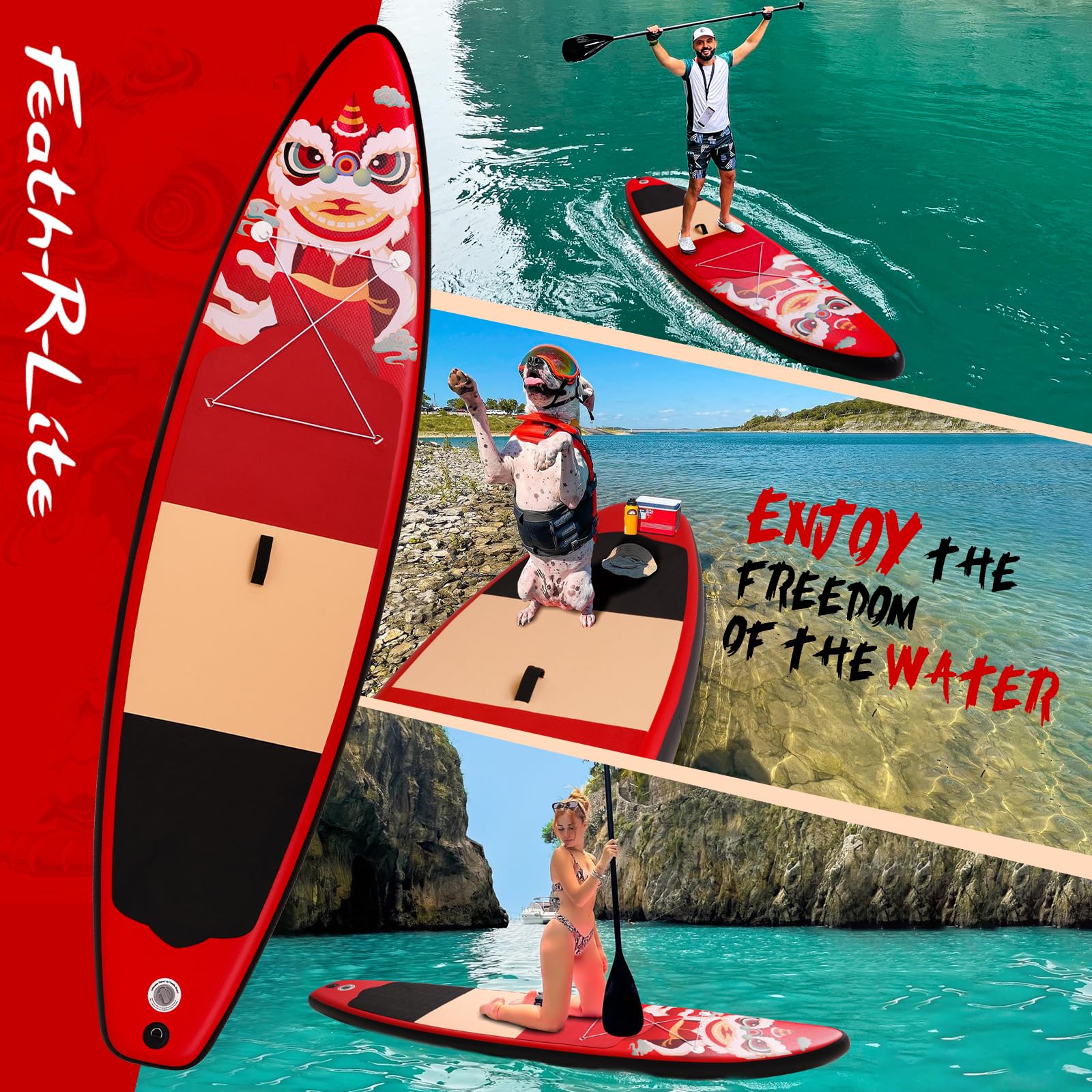 FEATH-R-LITE 10' &11' Inflatable Ultra-Light Stand Up Paddle Board for All Skill Levels Included with SUP, Adj Paddle, Pump, Backpack, Leash