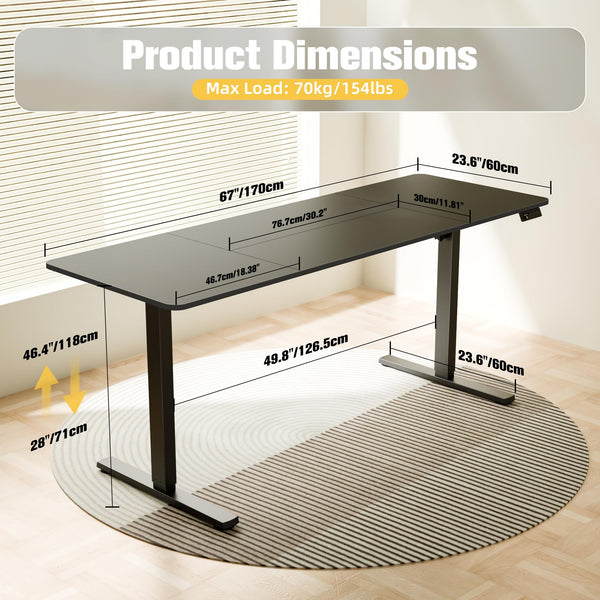 ERGOMAKER Electric Height Adjustable Standing Desk 80x60cm (31.5"x23.6"), Sit Stand Desk with Splicing Top for Home Office (Black Frame + Black Desktop)