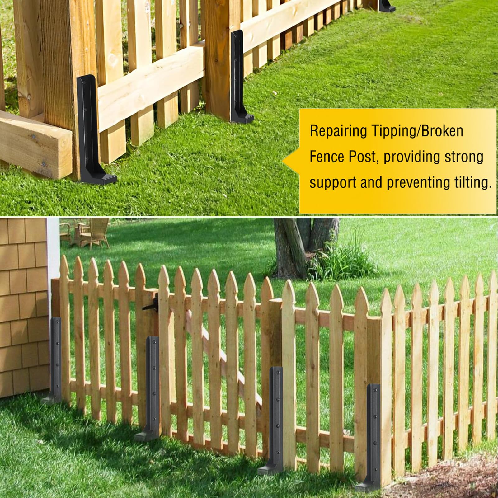 Fence Post Repair Spike - 2 Pack Heavy Duty Fence Post Support Ground Spike for Tilted or Broken Wooden Fence Posts, Durable Garden Fencing Solution