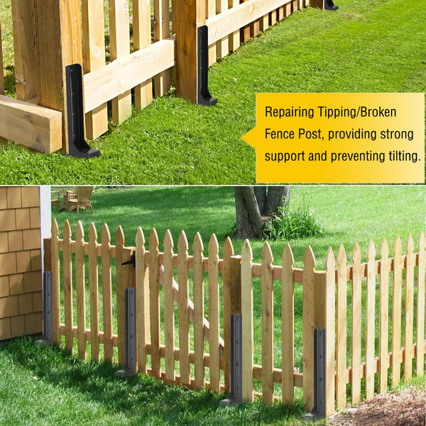 Fence Post Repair Spike - 2 Pack Heavy Duty Fence Post Support Ground Spike for Tilted or Broken Wooden Fence Posts, Durable Garden Fencing Solution