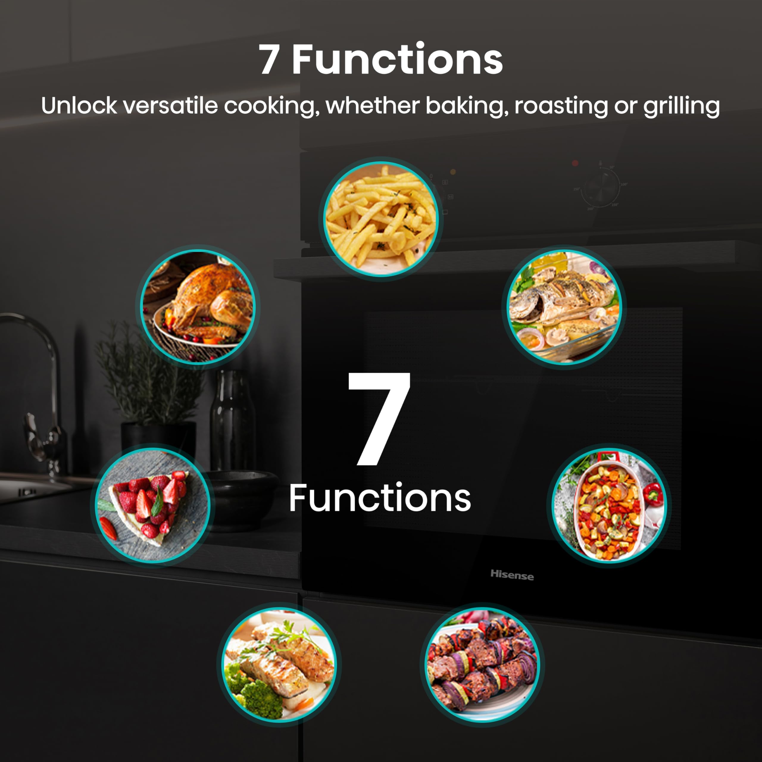 Hisense BI64211PB 77 Litre Built In Electric Single Oven With Pyrolytic Cleaning, Pizza Mode, Multiphase Cooking- Black 22x23x23 inches (LxWxH) - A+ Rated, Extra Large