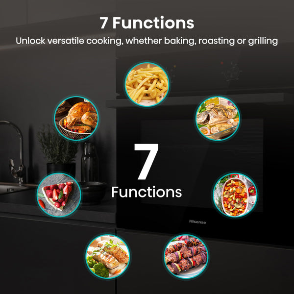 Hisense BI64211PB 77 Litre Built In Electric Single Oven With Pyrolytic Cleaning, Pizza Mode, Multiphase Cooking- Black 22x23x23 inches (LxWxH) - A+ Rated, Extra Large