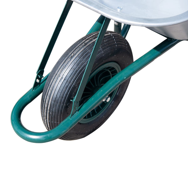 Neo Wheelbarrow Home Garden Cart Galvanised with Pneumatic Tyre (65L), Silver