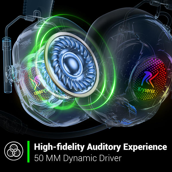 Krysenix KGH2 Wireless Gaming Headset for PS5, PS4, PC, Switch, 2.4GHz Bluetooth Wireless Headphones with Mic, Gaming & Music Dual Mode, ENC, Foldable, Cool LED, 40+ Hrs Battery, White Black