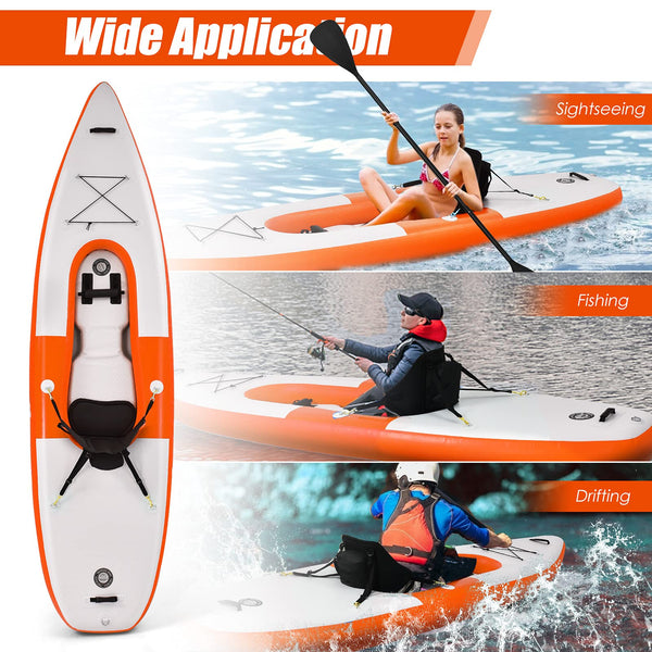 COSTWAY 10.8ft Inflatable Kayak, 1 Person Sit on Canoe with Adjustable Aluminum Oar, Hand Pump and Padded Seat, Paddle Kayaks Blow up Boat for River Lake Sea