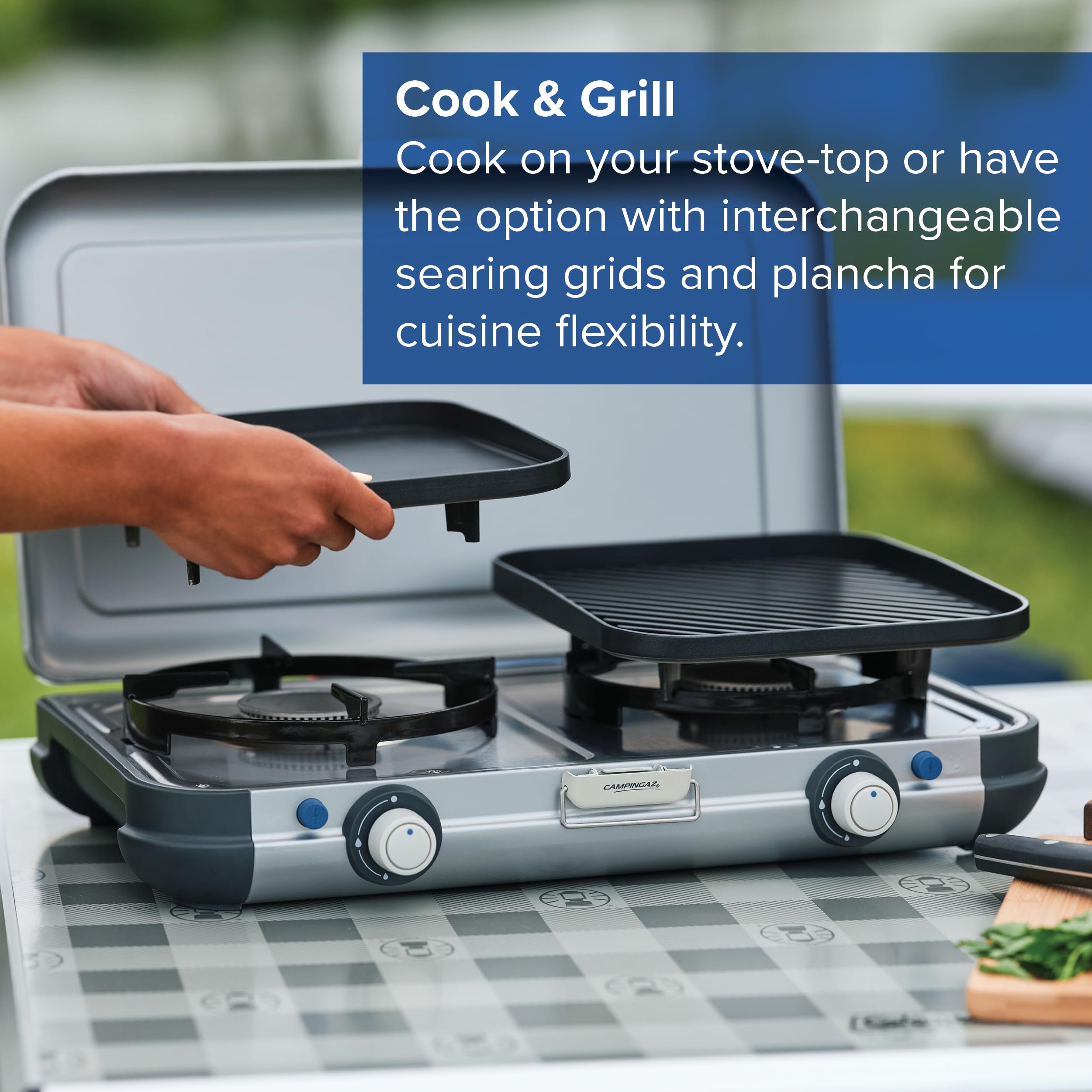Campingaz Camping Kitchen 2 Camping Stove | 2 x 2000 Watts | 2-Burner Gas Stove with removable pan Supports | portable & compact