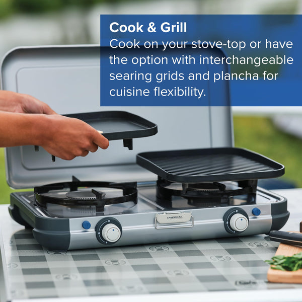Campingaz Camping Kitchen 2 Camping Stove | 2 x 2000 Watts | 2-Burner Gas Stove with removable pan Supports | portable & compact