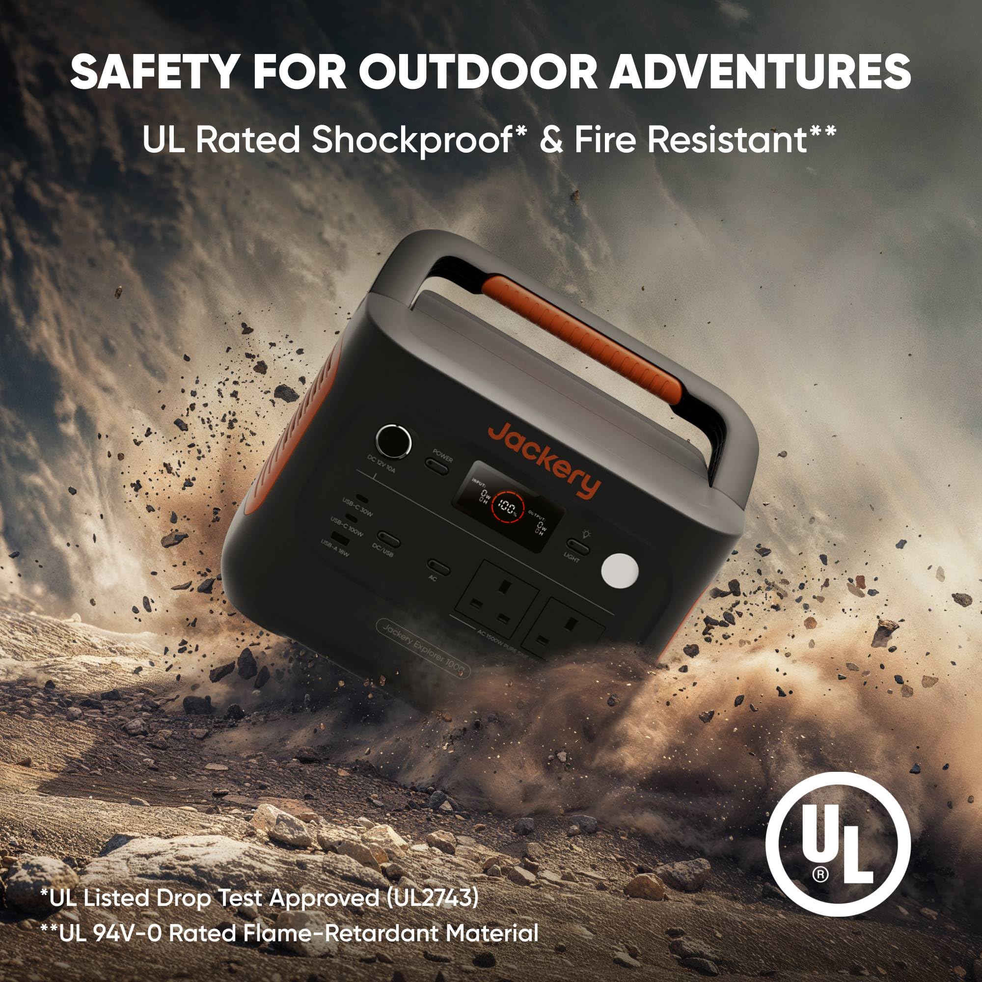 Jackery Explorer 1000V2 Portable Power Station (2024 New) + 2x 100W Solar Panels + 5M Extension Cable, 1070Wh LiFePO4, 1500W AC & 100W USB-C Output, 1-Hour Fast Charge