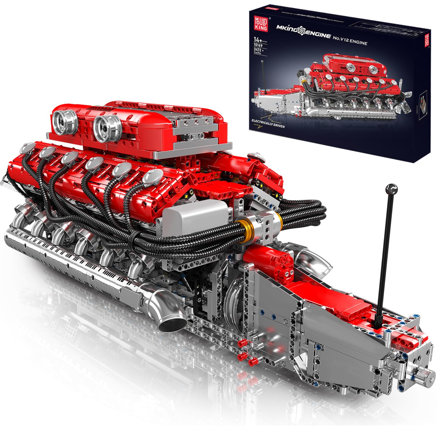Mould King V12 Engine Building Block Sets, V12 Engine Model Kit That Runs, MOC Engineering Model Building Kit with Battery and Motor, Engineering Building Blocks for Adults (3472 PCS)