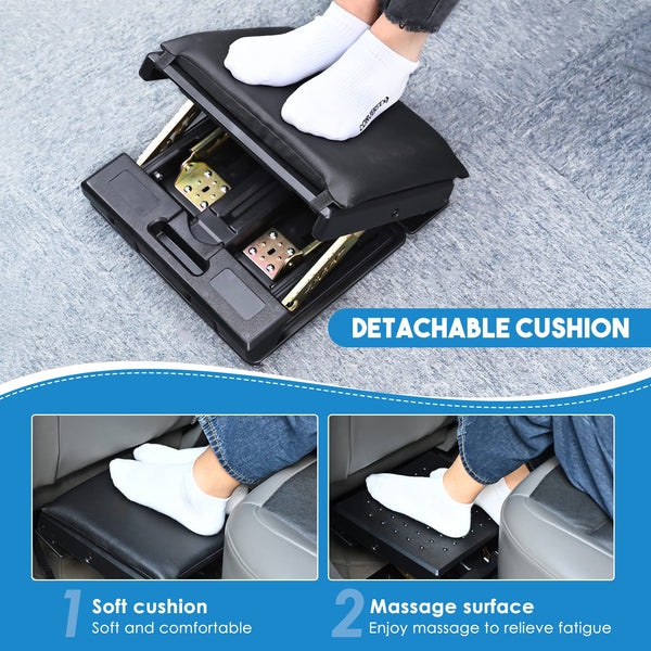 Foot Rest Under Desk, Potuem Adjustable Footrest with Massage Function, Non-Slip Desk Foot Rest with Soft Pads, 4 Level Height Adjustment Max Load 120