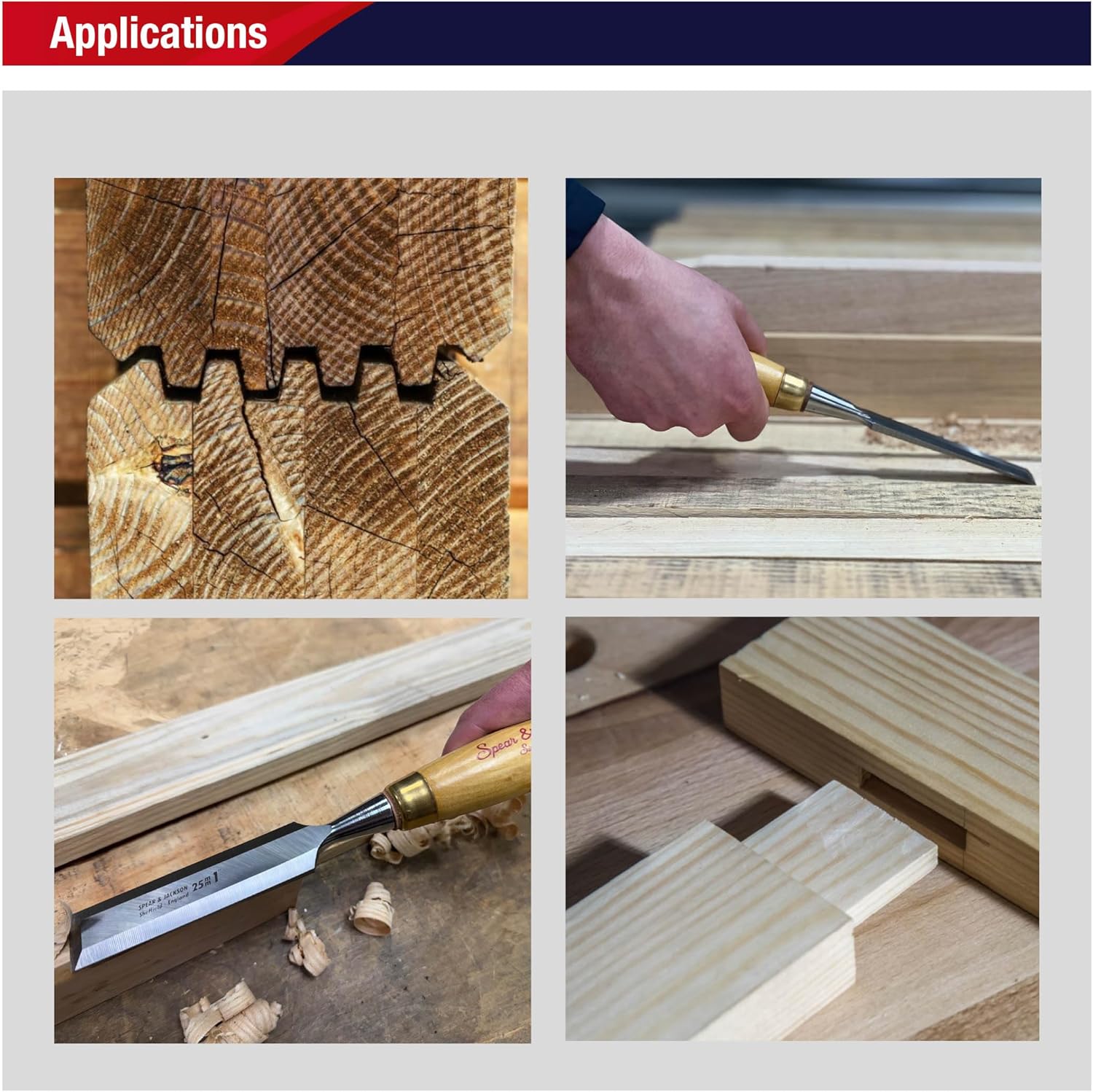 Spear & Jackson SJ5PCSET 5-Piece Professional Wood Chisel Set - Handcrafted in Sheffield, England - Ideal for Precision Cutting, Carving & Shaping