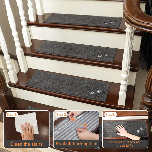 BEQHAUSE Stair-Treads-for-Wooden-Steps-Non-Slip Machine Washable Carpet Stair Treads 22x71cm Soft Indoor Stair Runner for Kids Elders and Pets 100%