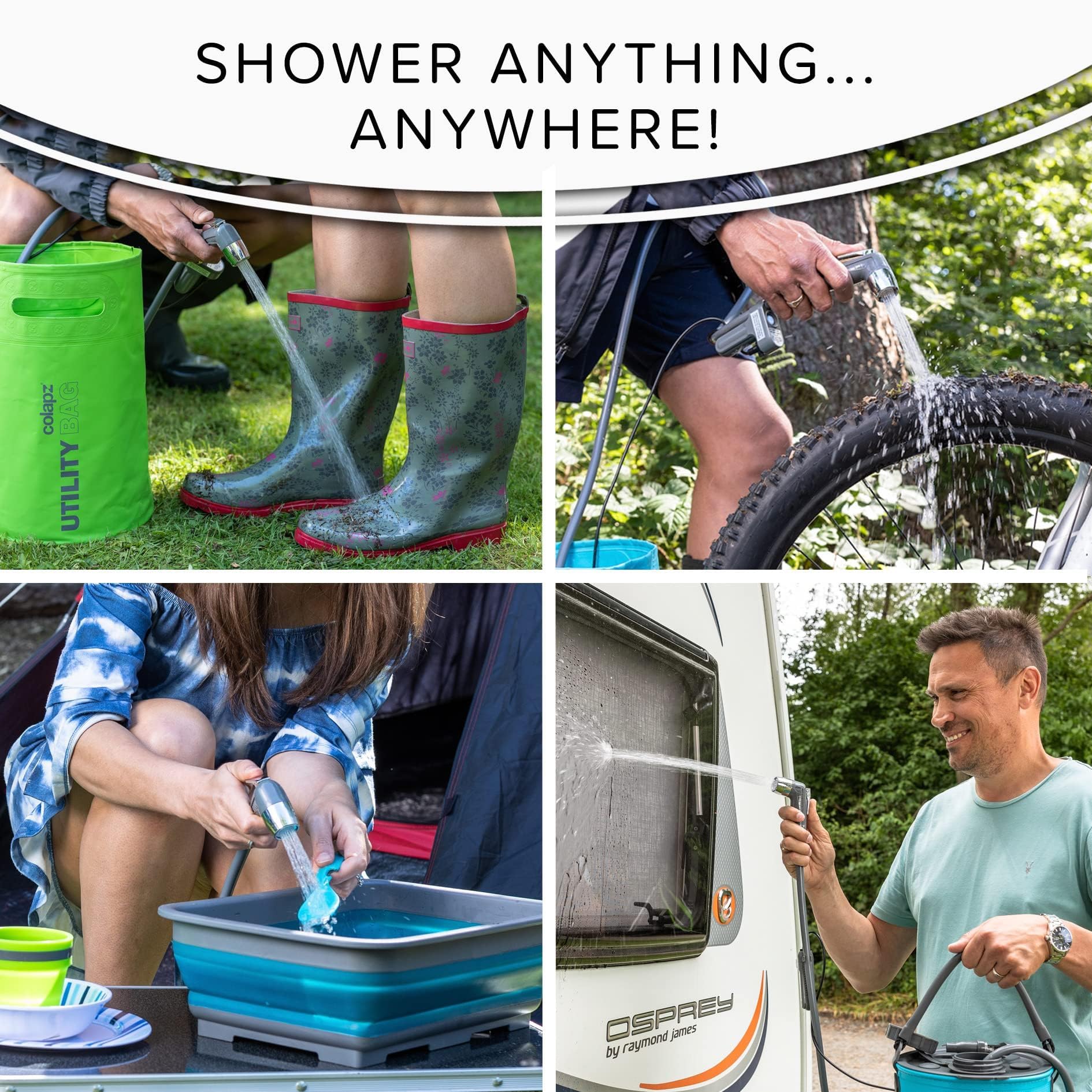 Colapz USB Rechargeable Camping Shower - Portable Shower for Dogs - High Pressure Jet Wash for Bikes - 1 Shower Head - 1 Jet Head - Carry Case Included - Campervan Essentials