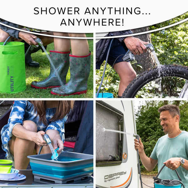 Colapz USB Rechargeable Camping Shower - Portable Shower for Dogs - High Pressure Jet Wash for Bikes - 1 Shower Head - 1 Jet Head - Carry Case Included - Campervan Essentials