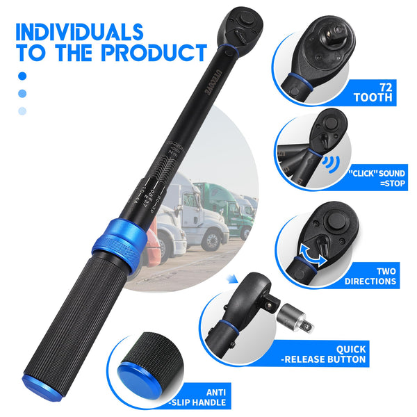 Torque Wrench Set 1/4 5-25Nm, 3/8 20-120Nm, 1/2 40-220Nm, 72 Tooth Dual-Direction Reversible Click Torque Wrenches for Bike Motorcycle, Car, Truck