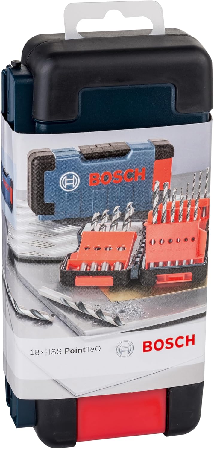 Bosch Professional 18pcs. HSS Twist Drill Bit PointTeQ (for Metal, in ToughBox, Ø 1-10 mm, Accessory Drill)