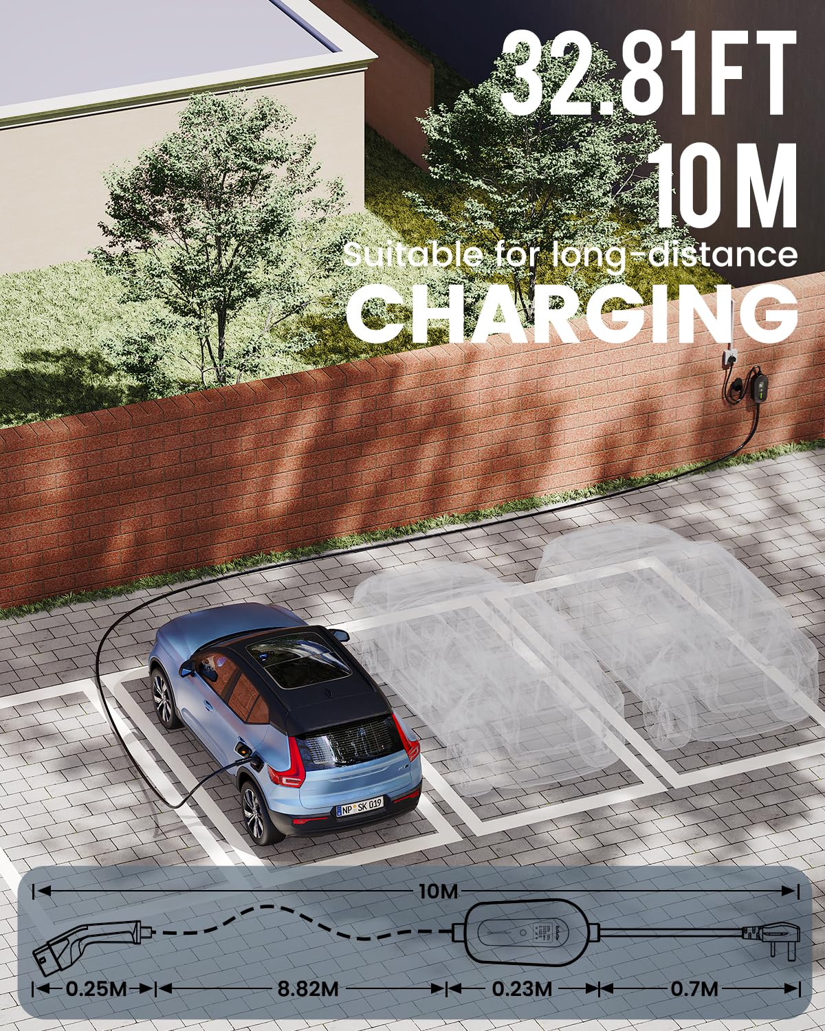 EV Charger Cable Type 2 to 3 Pin Plug 20Ft/6.1M Electric Car Charger 3kW, [6/8/10/13A] Type 2 Charging Cable 3 Pin EV Charger IP65 Advanced Protection Suitable for EVs & PHEVs