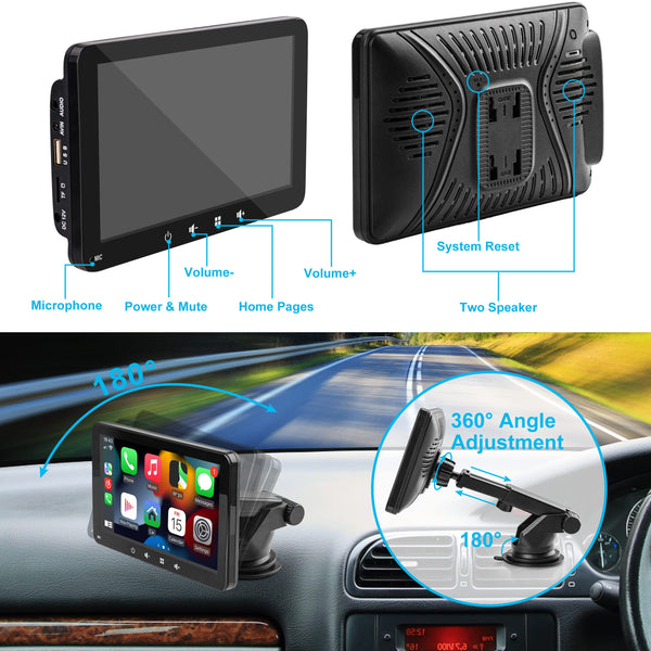 Portable Car Stereo,for Wireless Apple Carplay & Android Auto,7 Inch 1080P HD Touch Screen Radio with BT 5.0, Mirror Link Support Truck RV Dash Mount (7 inch)