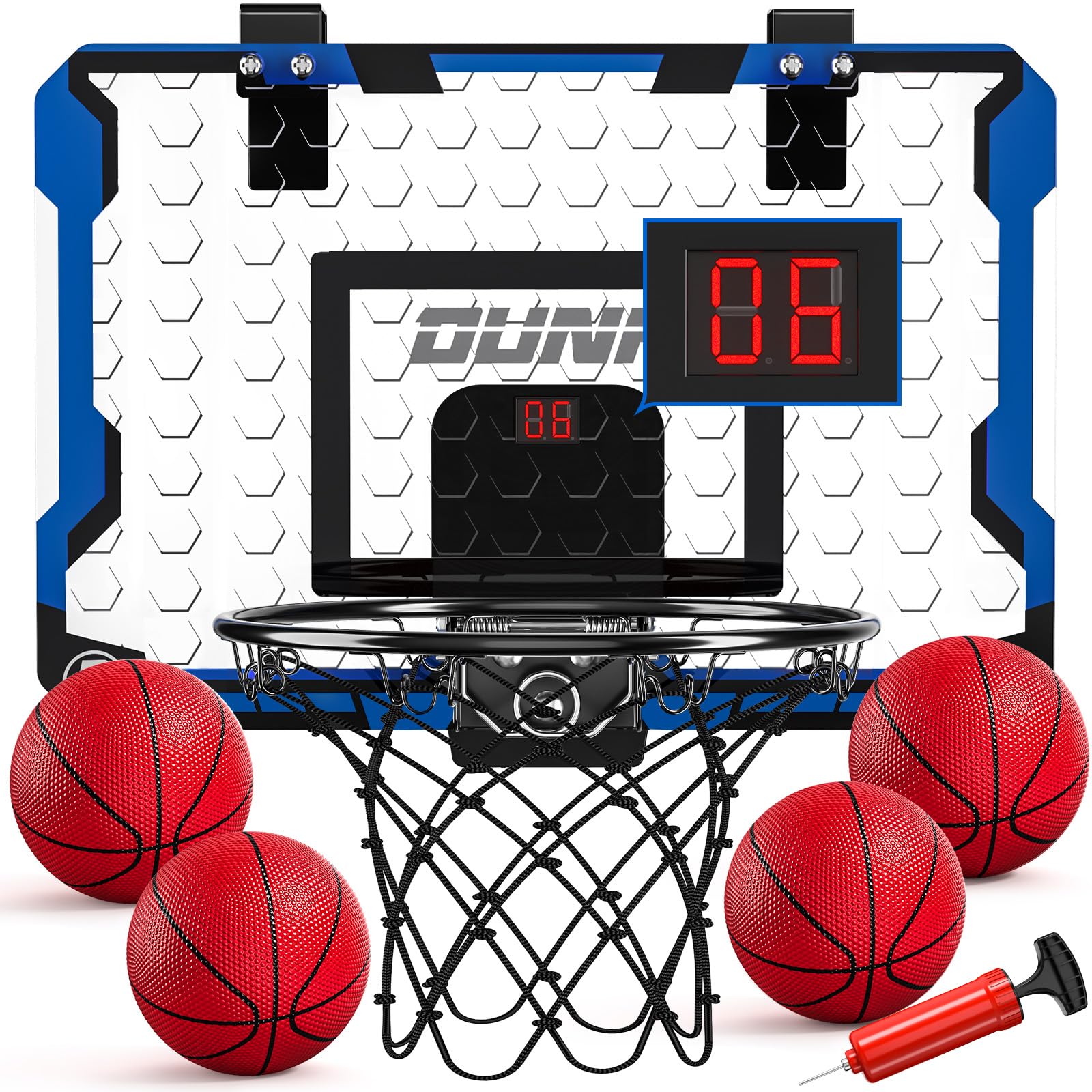 TEMI Basketball Hoop Indoor With 4 Balls, Over The Door for Kids and Adults, Toy Gift for Boys Girls Age 3-12 Years