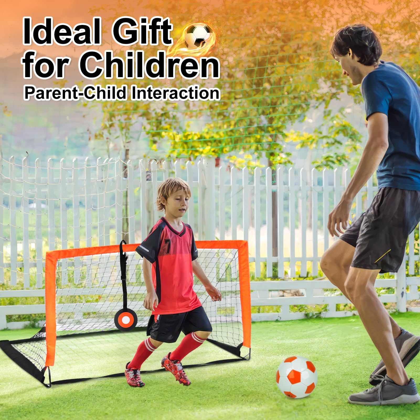 Football Goal Set with Football Training Equipment for Kids, Foldable Football Net with Speed Agility Ladder Disc Cones, Indoor Outdoor Garden Toy