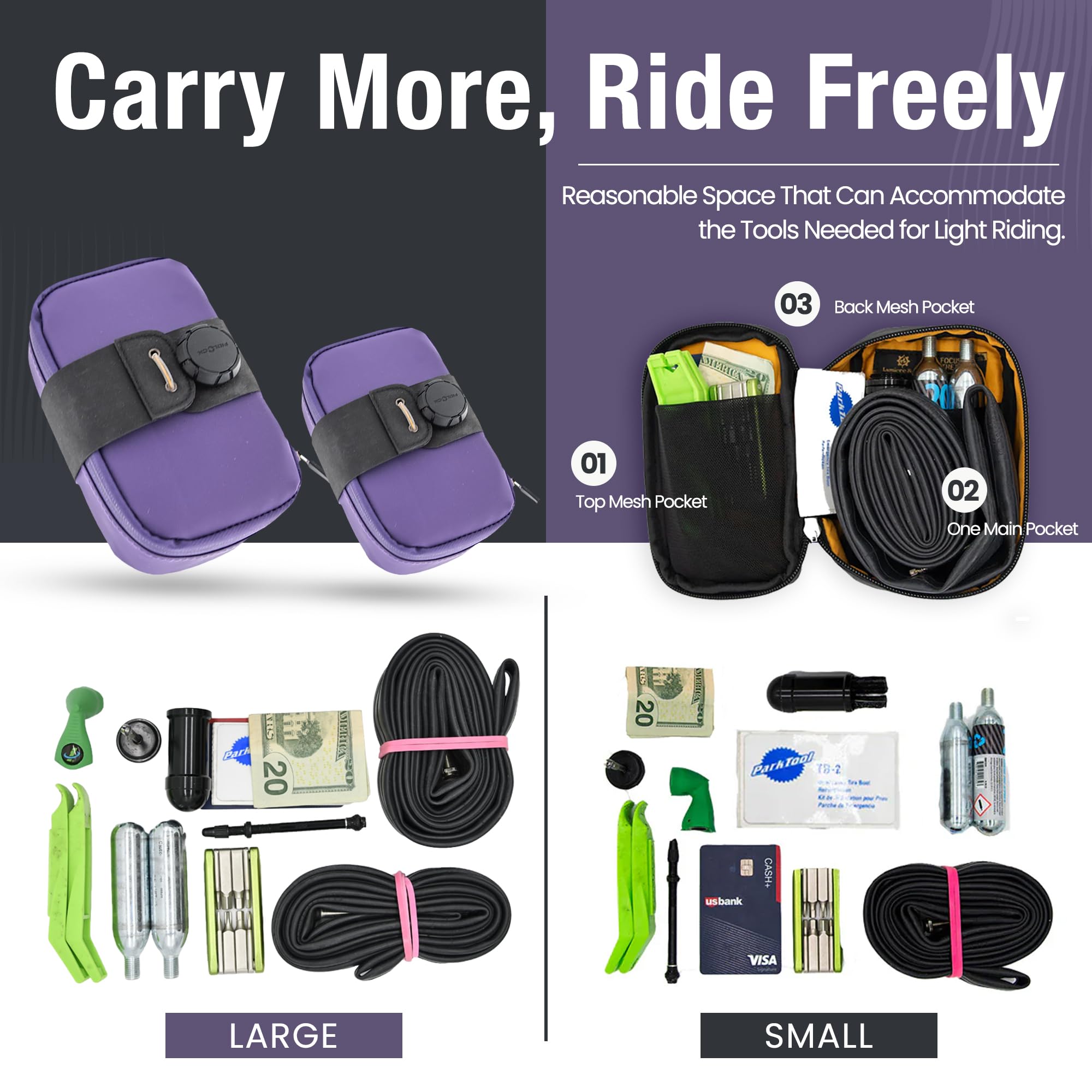 Lumiere & Co. Falcon Magnetic Bike Saddle Bag – 0.69L | 6" x 3.5" x 2" | Sleek Minimalist Brick Design, Fast Magnetic Buckle Attachment | Road Cycling–Specific Bike Seat Bag (Black, Large)