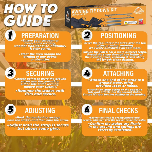 Xtremeauto Awning Tie Down Kit Storm Straps - Storm Straps For Caravan Awnings Motorhome Awning Straps For Awnings Up To 7.5M, Universal Caravan Awning Storm Straps Kit With Springs & Anchors