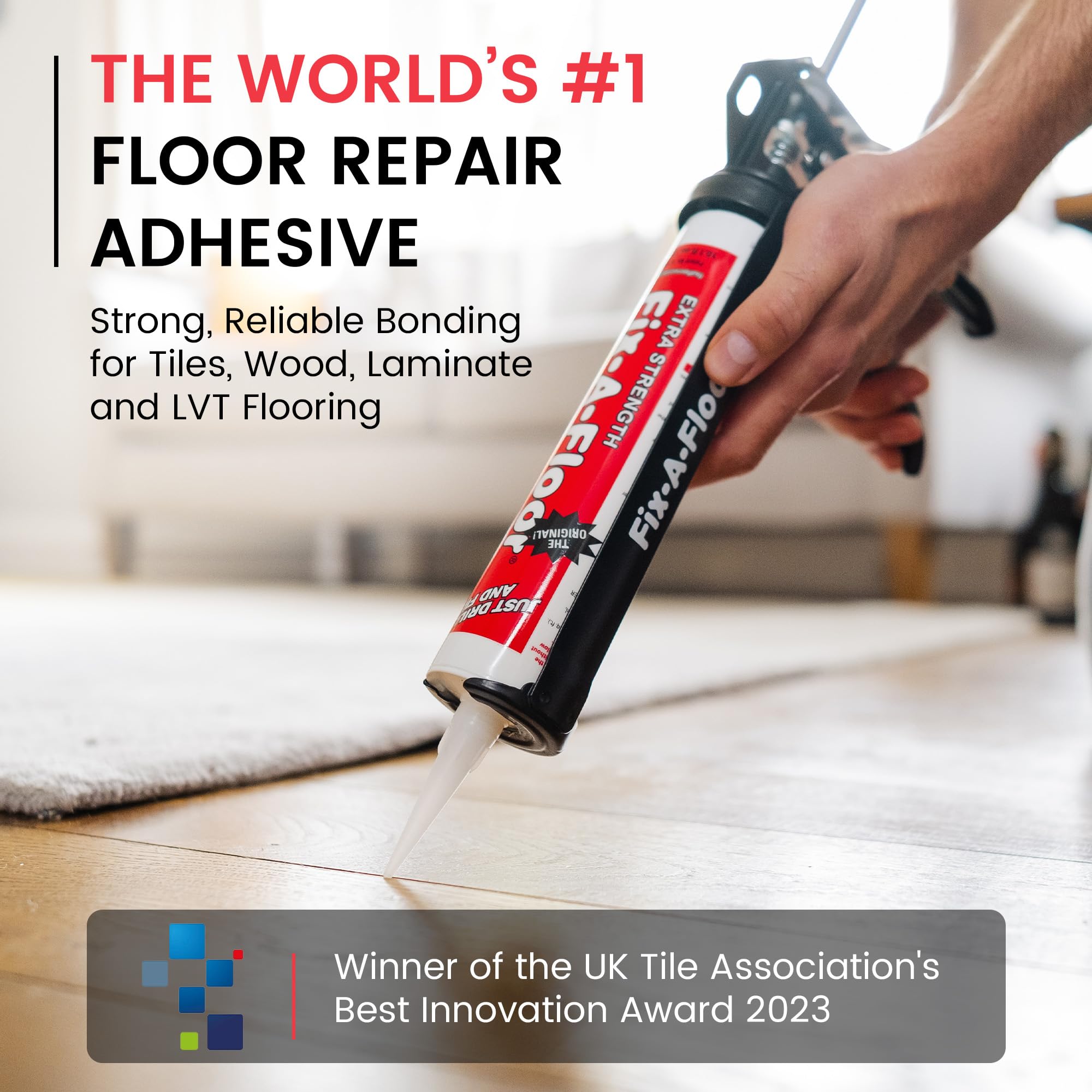 Fix-A-Floor Extra Strength Bonding Adhesive for Loose & Hollow Tiles, Wood, LVT & Laminate - Eco-Friendly & Non-Toxic - Includes 2mm and Customisable