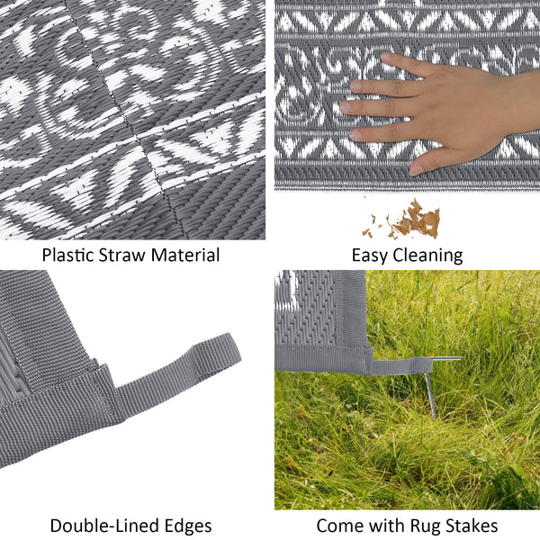 Enyhom Outdoor Rugs for Garden Waterproof, 180 x 270 cm Reversible Plastic Patio Foldable Mat, Portable Easy Cleaning Carpet Rug, Heavy Duty Picnic