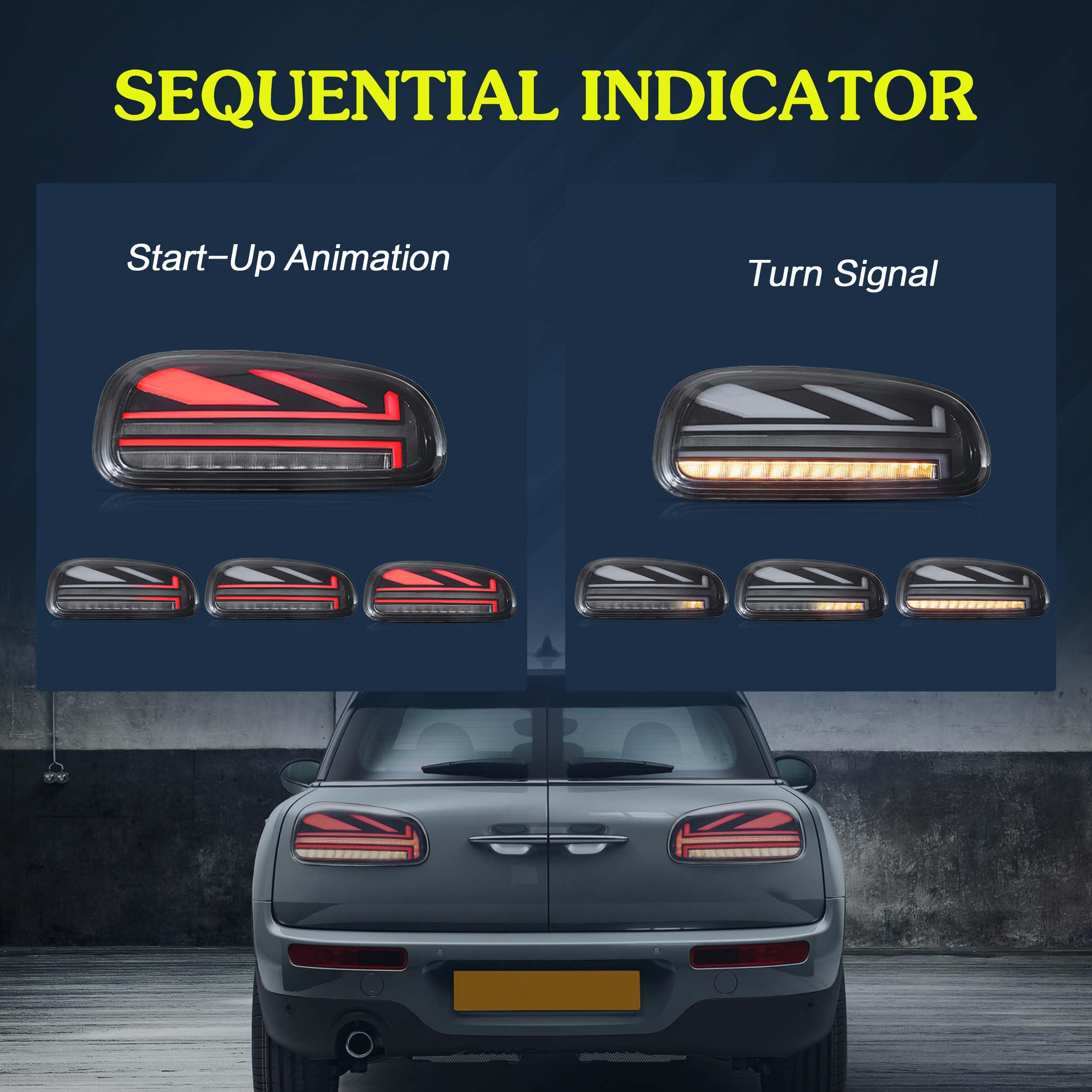 VLAND LED Tail Light Compatible with BMW Mini Cooper F55 F56 F57 2014-2021, Rear Lights with Sequential Turn Signal, Electroplated housing, Red