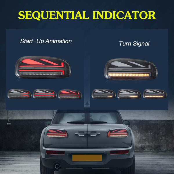 VLAND LED Tail Light Compatible with BMW Mini Cooper F55 F56 F57 2014-2021, Rear Lights with Sequential Turn Signal, Electroplated housing, Red