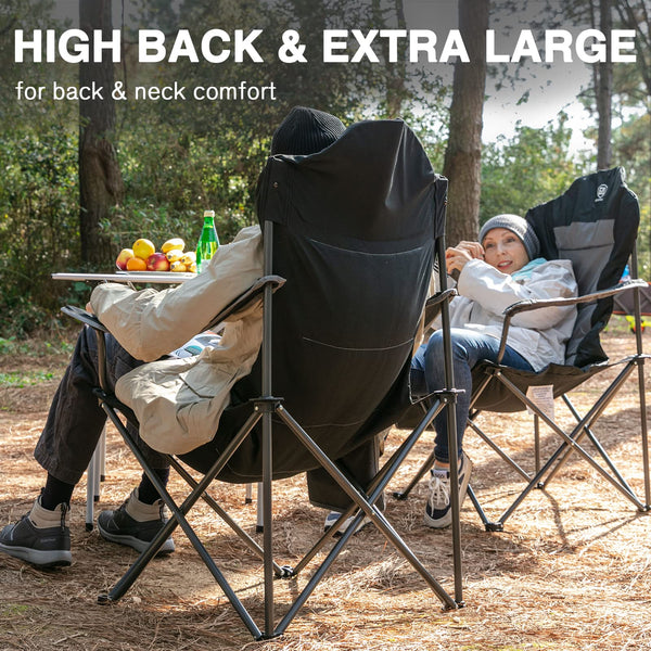 EVER ADVANCED Camping Chairs for Adults Heavy Duty Folding Chair Up to 160kg Oversized with High Back & Cup Holder & Side Pocket Comfy Camp Fold Up Chair