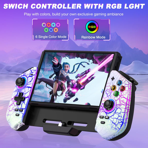 HELLCOOL Switch Pro Controller for Switch/OLED,Switch Controller for Handheld Grip with Hall Effect Joystick,One-Piece Switch Joycon with Turbo/Programmable/6-Axis/Vibration/RGB/4 Card Slot(Black)