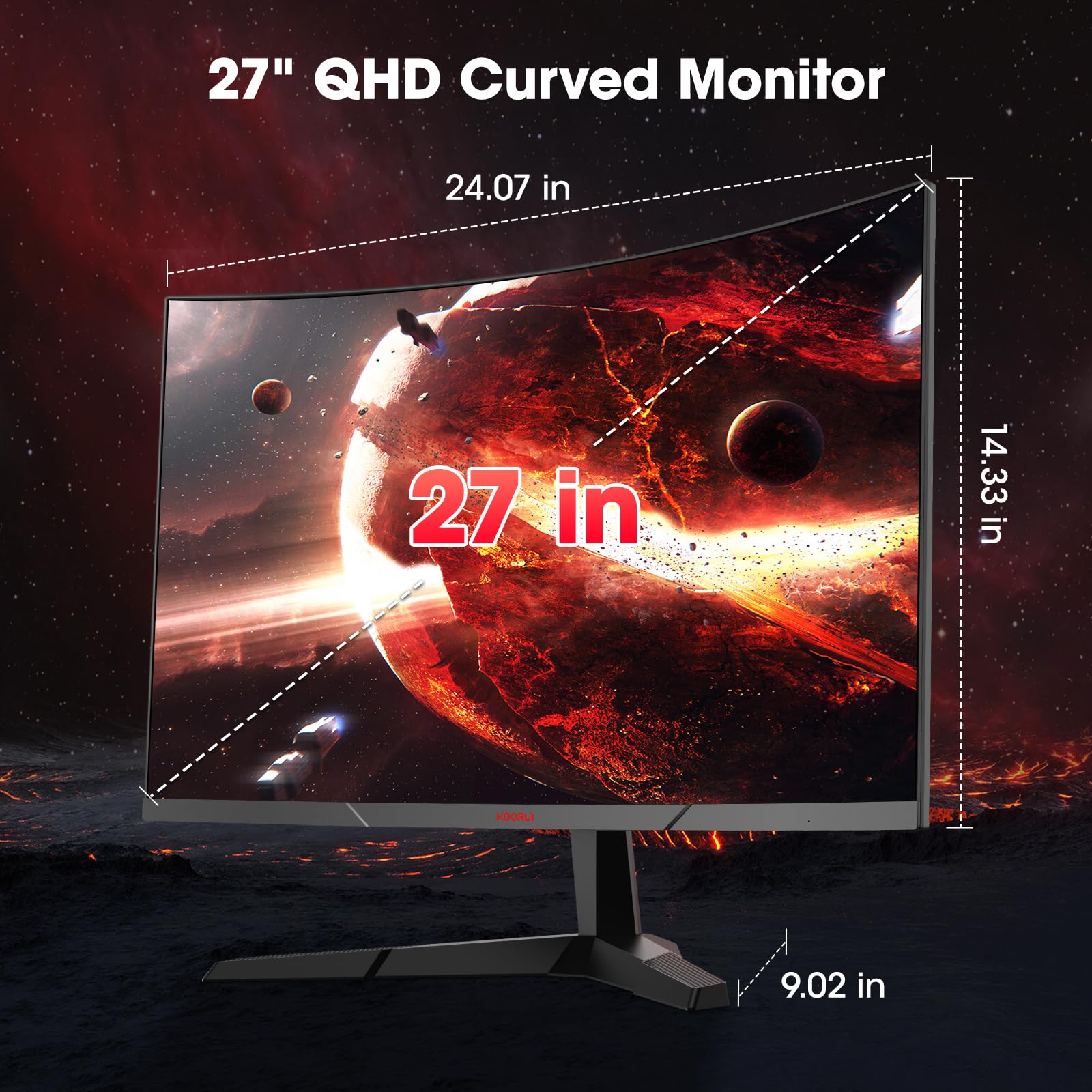 KOORUI 34 Inch Ultrawide Curved Gaming Monitor, 165Hz, WQHD 1440P, 1000R, MPRT 1MS, HDR 400, 2x HDMI 2.0, 1x DisplayPort 1.4, AdaptiveSync, Tilt/Height Adjustable, Black