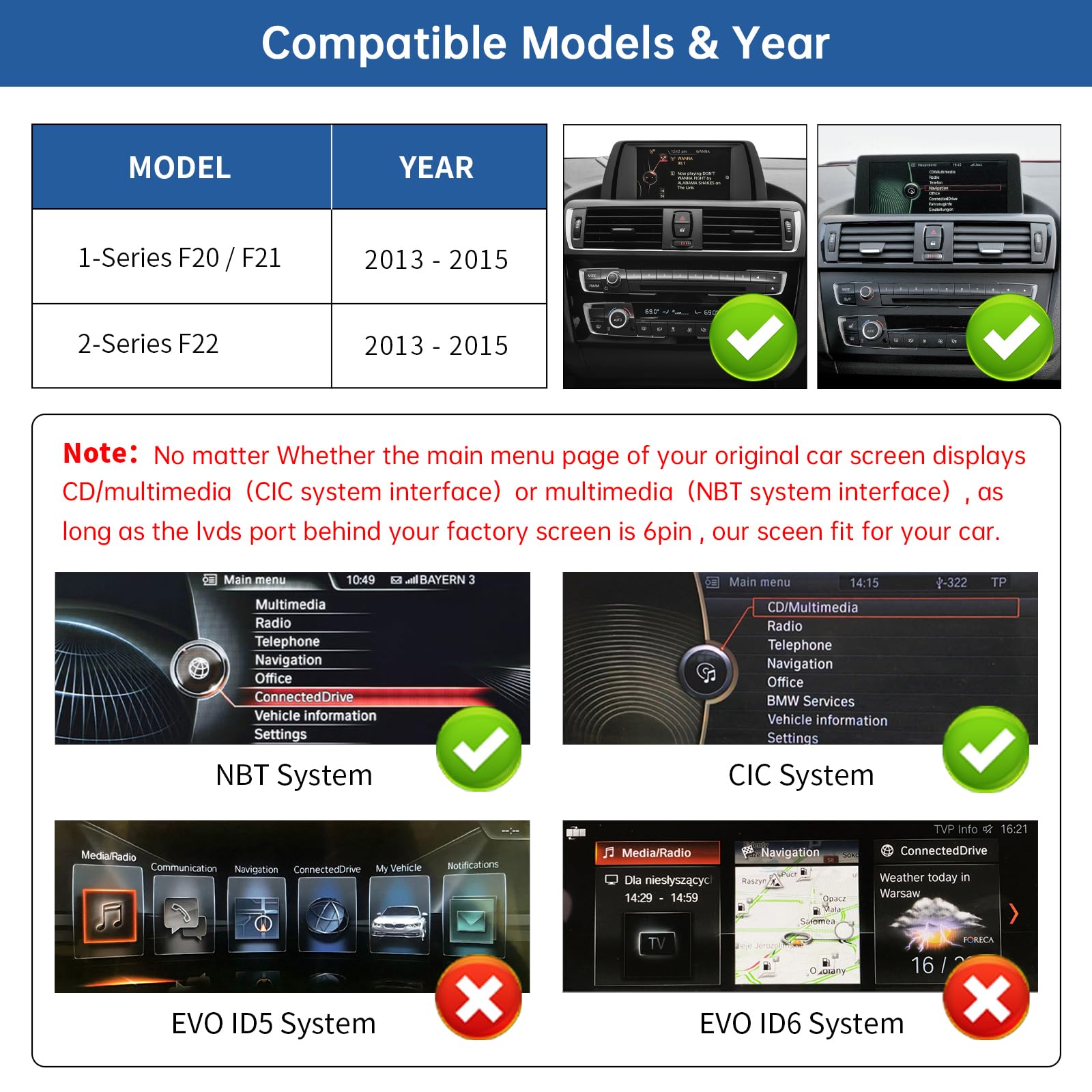 Road Top 12.3" Ultra-Narrow Touchscreen Wireless Carplay for BMW 1 & 2 Series F20/F21/F22 2013-2015 Year, Car Stereo Multimedia Radio Receiver, Support Wireless Android Auto, Mirrorlink